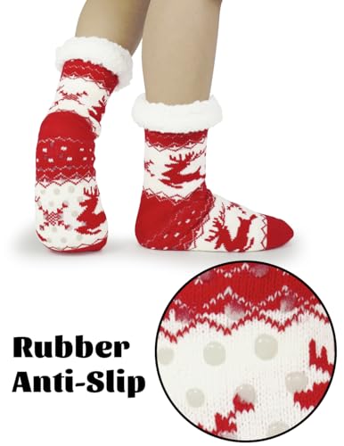 Image of Slipper Socks for Women with Gripper - Winter Non Slip Thick Fuzzy Socks - Warm Cozy Christmas Gift