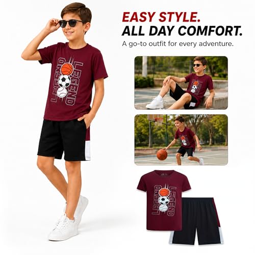 Image of Pro Athlete Active Boys Short Sets - 2 Piece Performance Crewneck Short Sleeve T-Shirt and Shorts Boys Athletic Sets (8-16)