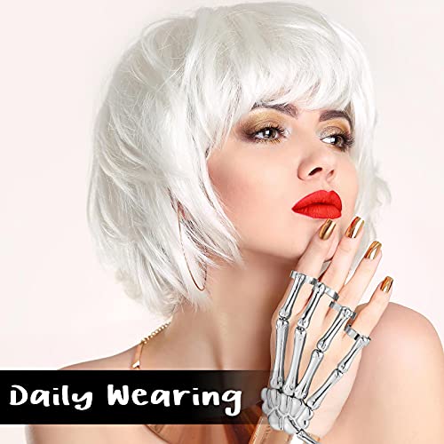 Hicarer 2 Pcs Skeleton Hand Bracelet with Finger Ring Metal Steampunk Skull Gothic Skull Bracelet Adjustable Skeleton Hand Jewelry Finger Wristband for Men Women Halloween Cosplay3