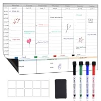 POPRUN Self Adhesive Whiteboard Weekly and Mothly Family Planner for Fridge and Wall & Fridge