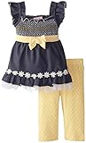 Little Lass Little Girls' Smocked Denim Top with Printed Legging Set