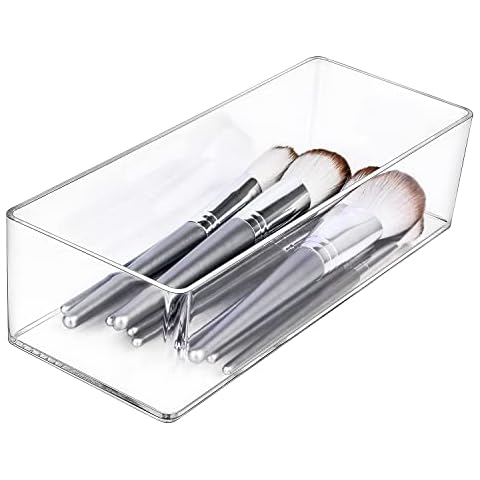 JessLab Drawer Organizer, 1-Compartment Acrylic Makeup Organizer Cosmetic Storage Jewelry Display for Desk Wardrobe Bathroom Vanity Countertop, Transparent Cover