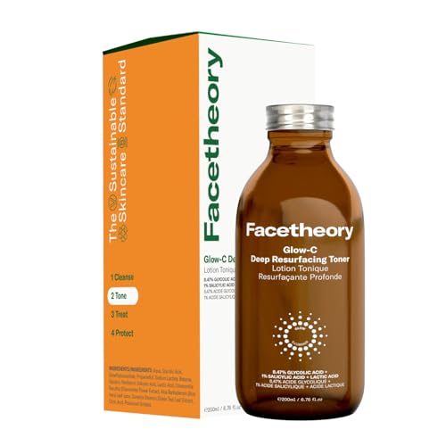 Image of facetheory Glow-C Deep Resurfacing Toner - 8.47% Glycolic Acid, 1% Salicylic Acid & Lactic Acid - Brightening Toner for Clear, Radiant Skin (200 ml)