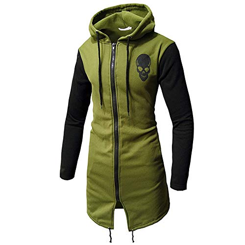 WUAI-Men Trench Coat with Hood Winter Lightweight Zipper Long Jacket Overcoat Cardigans(Army Green,Medium)