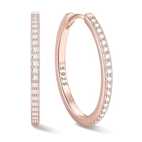 Chicsilver 925 Sterling Silver Huggie Earrings for Women 14K Gold Plated Silver Hoop Earrings for Women Hypoallergenic Small Cubic Zirconia Huggie Earring (6/8/10/12/14/16/18/20mm) 20MM Rose