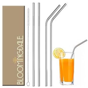 Bloomingdale Reusable Stainless Steel Straw with Cleaning Brush- Long Metal Straws for Drinking, Reusable Set of 5 (2…