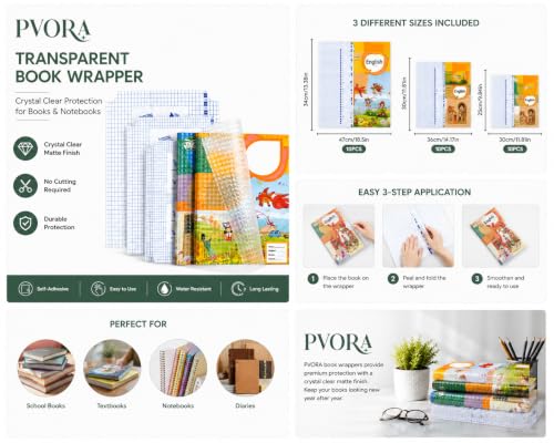 Image of Transparent Self Adhesive Book Cover Sheets, Book Cover Roll, Clear Waterproof Cover Film, Notebooks & Textbooks, 3 Sizes (Small 25x34cm, Medium 30x43cm, Large A4 34x47cm), 30 Pcs