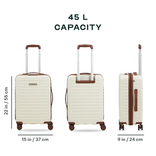 Image of Assembly Stark Dual-Tone 20 Inch Cabin Trolley Bag Hard Shell Polycarbonate Suitcase with TSA Lock 8 Spinner Wheels Carry On Luggage Moon White