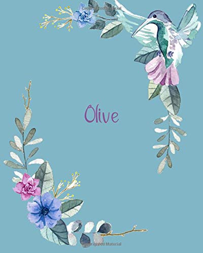 Olive: 110 Pages 8x10 Inches Classic Blossom Blue Design with Lettering Name for Journal, Composition, Notebook and Self List, O