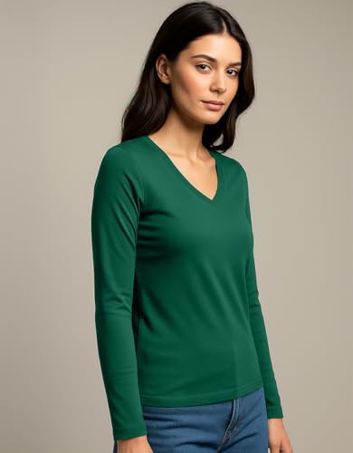 Image of JUNEBERRY Pure Cotton Regular Fit Solid Full Sleeve T-Shirt for Women & Girls (Sizes: S to 2XL)