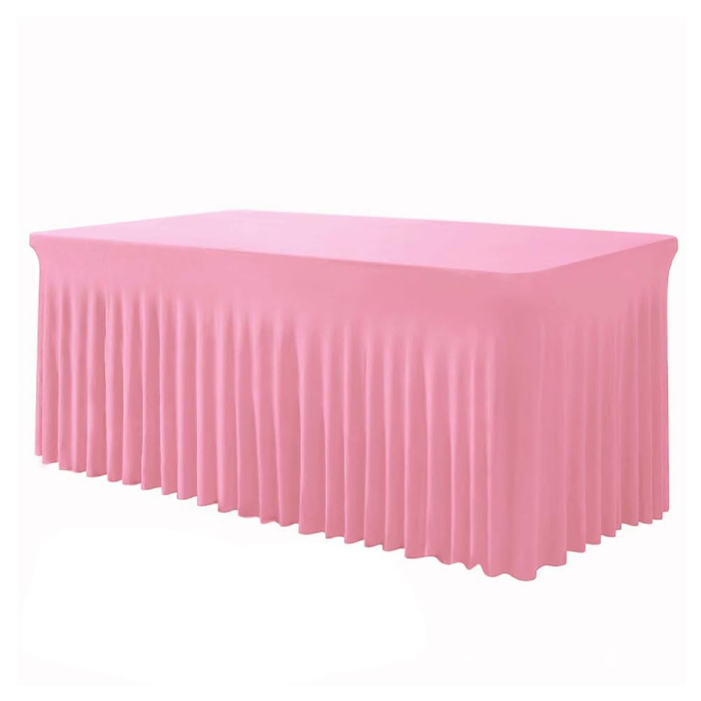 Odot Table Skirt Rectangle, Spandex Stretch Table Cover with Skirt Hotel Banquets Pleated Desk Skirt, Party Tablecloth Fluffy for Wedding Birthday Banquet Holiday (Pink,8ft(244x76x76cm))