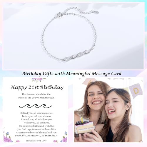 Image of Gifts for Women Christmas Birthday, Silver Wave Bracelets for Woman Mom Wife Grandma Daughter Granddaughter Friend Sister, The Waves of Life We've Through Together Mothers Day Graduation Gift