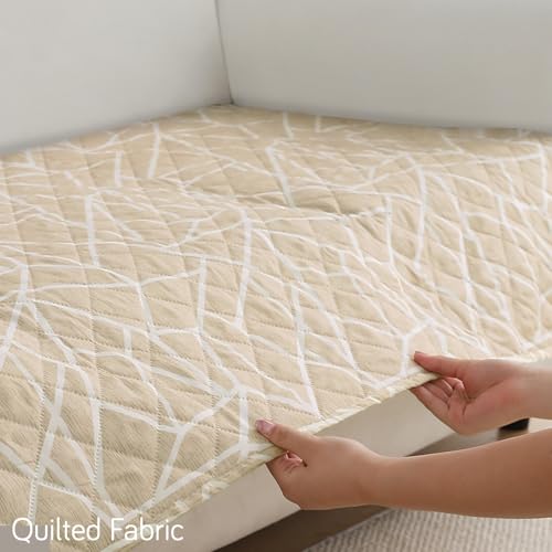 Image of HOKIPO 'Elira Series' Polyester Blend Water Repellent + Waterproof Quilted Sofa Mats | Make Your Own Sofa Cover Set | Length 90cm - Beige Abstract Geometry (AR-5243-C3)
