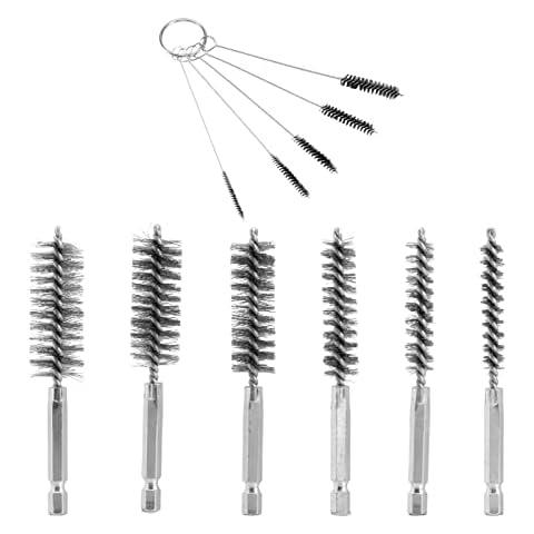 homfanseec 6 Pieces Stainless Steel Bore Brush and 5 Pieces Manual Brush, Wire Brush for Drill, Small Wire Brush for Cleaning Rust, Auto, Corrosion, Tubes Holes, Different Sizes(as Shown) Cover