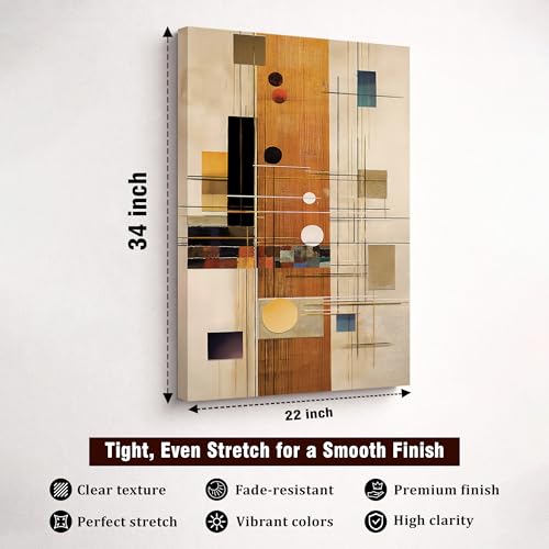 Image of Modern Abstract Stretched Canvas Painting For Living Room | Multicolor Urban Grid Stretched Canvas Wall Art For Livingroom Home Decor, Bedroom, Hallway's, Office, Hotel - 56x86 cm