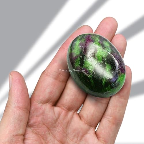 Image of Amazing Gemstone Ruby Zoisite Crystals and Healing Stones - Large Palm Stone Crystals Piedra - Crystal for Good Luck, Balanced Positive Energy, Meditation - Unique Stocking Stuffers