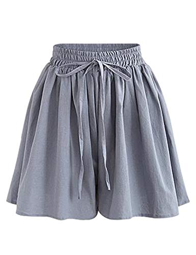 Gihuo Women's Elastic Waist Pleated Shorts Chiffon Flowy Culotte Divided Skirt (Grey, Large) Gihuo Women's Elastic Waist Pleated Shorts Chiffon Flowy Culotte Divided Skirt (Grey, Large)