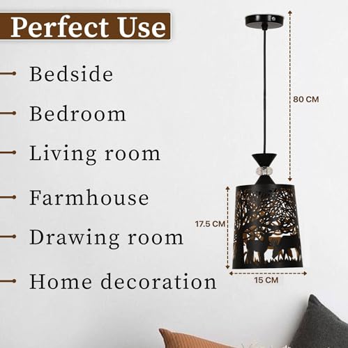 Image of Groeien Pack of 2 | Black Finish Metal Crystal Hanging Pendant Ceiling Lamp Fixture | Chandelier for Home, Indoor, Outdoor,Living Room, Bedroom(Bulb not Included) (DeerShade, 2)