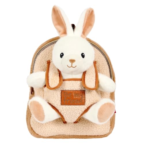 PERLETTI Sac à Dos Peluche pour Enfant 3 4 5 Ans - Mini Cartable Doux Mignon de Voyage et Doudou Animal École Maternelle - Petit Jouet et Sacoche Petite...
