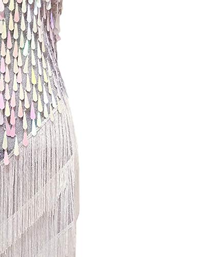 Robe de tango blanche de style Gatsby avec franges et sequins brodés
