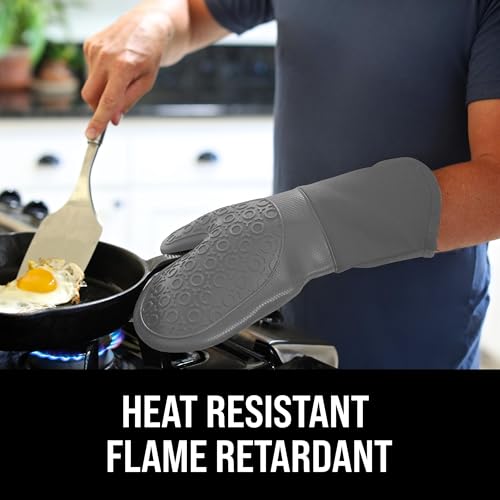 Image of BPA-Free Soft Silicone Oven Mitts - Ultra Heat Resistant Oven Mitts with Thick Cotton Liner - Long Slip Resistant Pot Holders, Flexible Oven Gloves - Gray 13.7 inch