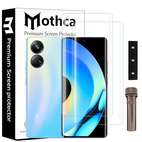 Image of Mothca Curved UV Tempered Glass Screen Protector for Realme 10 Pro Plus | Transparent | Pack of 2 | Borderless Full Screen Coverage with UV Installation Kit