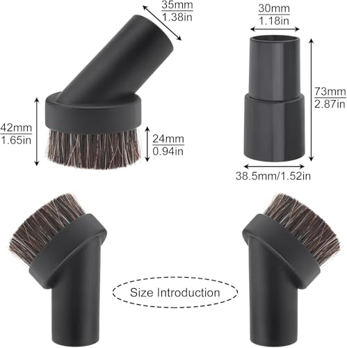 Image of 6 Pcs Vacuum Brush Horse Hair Vacuum Attachment Round Dust Brush with Universal Connector, 1.25 Inch Brush Replacement with 1.25 to 1.37 Inch Vacuum Hose Adapter Tool for Standard Hose