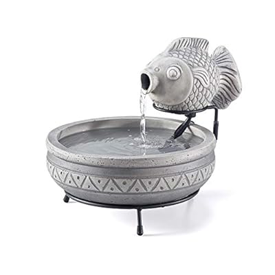 Smart Solar Marin Elegant Cement Fish Solar-Powered Fountain with 10' Cable, Charming Fish Outdoor Solar Garden Fountain, Gray