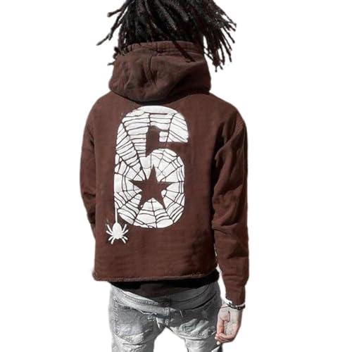 Amiblvowa Y2K Hoodie for Men Women Spider Web Letter Graphic Hoodies Aesthetic Grunge Hooded Sweatshirt Oversized Hip Hop Harajuku Jacket