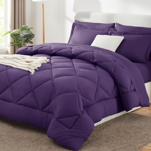 Image of CozyLux Full Size Comforter Sets Purple - 7 Pieces Bed in a Bag Full, Luxury Soft Bed Set for All Seasons, Bedding Set with Down Alternative Comforter, Sheets, Pillowcases & Shams