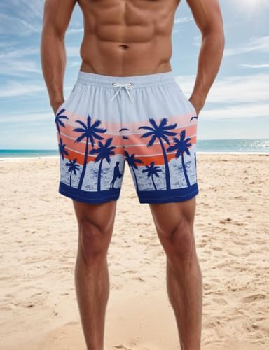 Mens Swim Trunks Quick Dry Beach Shorts with Pockets Drawstring Bathing Suit Lightweight Board Shorts