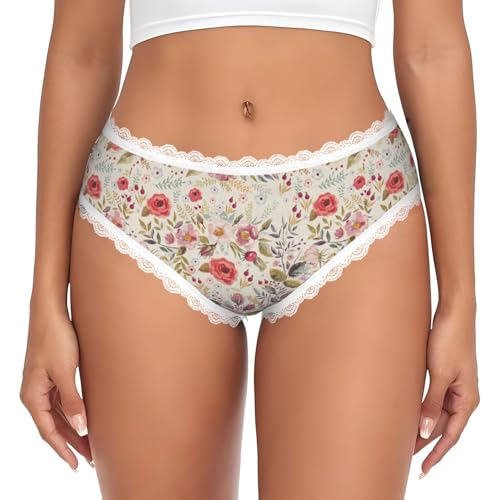 LMNvbz Bragas de encaje con estampado de hojas y flores para mujer, suaves, transpirables, de cobertura completa, para un uso diario cómodo, blanco, S
