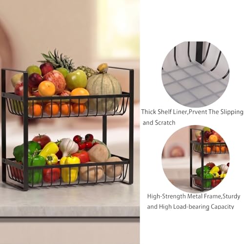 Image of 2 Tier Countertop Fruit and Vegetables Basket | Multipurpose Storage Organize Stand for Kitchen, Dining Table and Bathroom (2 Tier Black)