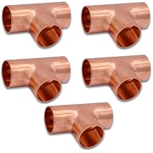 1/2" Copper Pipe Tee Fitting, Copper Three Way Welding Joint for HVAC and Refrigeration with Rolled Tube Stop Sweat Ends,Pack of 5