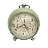 Reloj despertador vintage de metal con mano de barrido silencioso y luz nocturna, reloj analógico a pilas para dormitorio y escritorio de oficina (C)