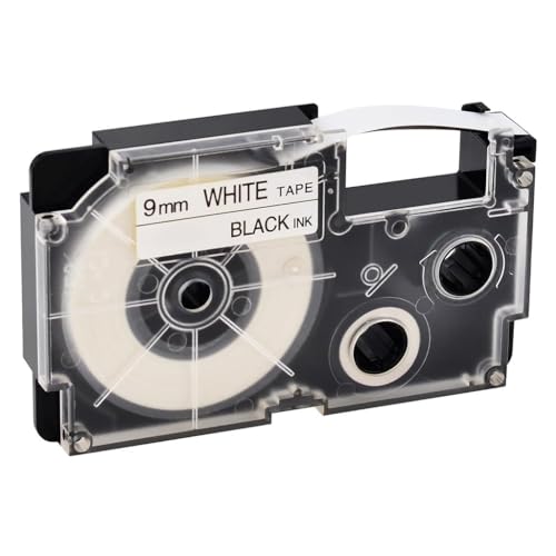 Image of ZIBUYU 9mm Label Tape for Casio Label Printers White with Black Ink 1 Roll | Compatible with KL Series (KL-120, KL-60, KL-820), Waterproof & Fade-Resistant