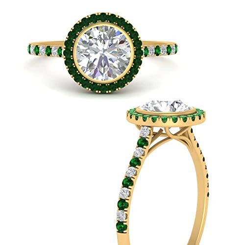 Image of 55Carat Choose Your Gemstone Bezel Round Halo Pave Diamond CZ Ring Yellow Gold Plated Round Shape Halo Engagement Rings Everyday Jewelry Wedding Jewelry Handmade Gifts for Wife US Size 4 to 12