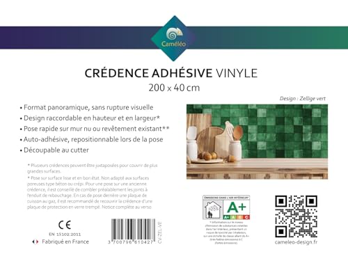 Crédence cuisine adhésive vinyle effet zellige vert pour mur abîmé