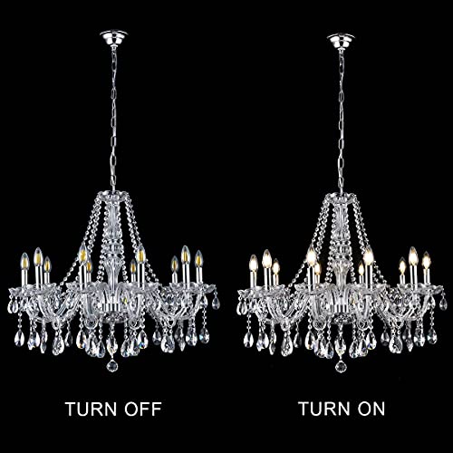 Beirio Modern Luxurious Candle K9 Crystal Chandelier Classic 10-Lights Pendant Ceiling Lighting Fixture For Living Room Bedroom And Dining Rome Chrome Easy To Install (27.6× 31.5 Inch) #TOP3