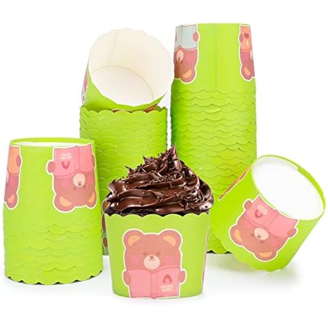 Cup Cake Cases for Baking, EUBSWA 100Pcs Cupcake Cases Mini Baking Cups Greaseproof Reusable Cupcake Paper Cups for Christmas Wedding Birthday DIY Household Oven Party (Green) Cover