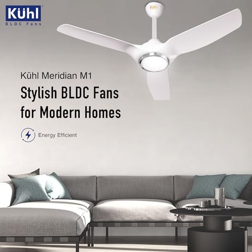 Image of KUHL Meridian M1 1200MM 65% Power Saving BLDC Ceiling Fan With Remote | BEE 5 Star Rated & ISI Marked | High Air Flow | Down Light & Reverse Mode | 5 Year Warranty on Motor | Free Installation |White