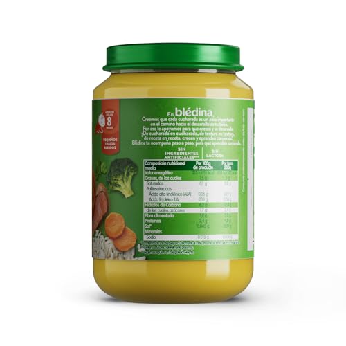 Miniatura 3 de Blédina Tarritos de Crema de Verduras, Arroz y Ternera para Bebé. Tarritos Blédina Sin Sal Ni Azúcares Añadidos y Sin Gluten. Desde los 8 Meses, Pack 6x200g