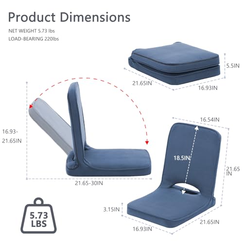 Image of Floor Chair with Adjustable Back Support, Foldable Padded Gaming Floor Seat for Adults & Kids, Multi-Position Meditation Chair with Corduroy Cover for Reading, Gaming & Watching TV (Blue)