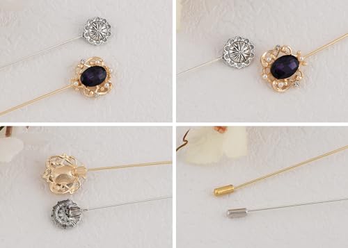 Image of Alilang Women's Vintage Golden Metal Hollow Out Design Crystal Rhinestone Pearl Crown Hat Pin 5in Length Silver Flower Brooch