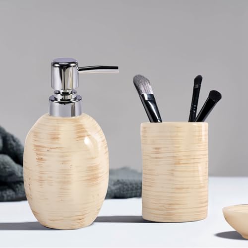 Juego de accesorios de baño rústicos en cerámica con dispensador de jabón para encimera 7