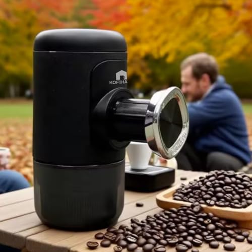 Image of KOFIHAUS Portable Coffee Maker - Compatible with Coffee Capsules & Ground Coffee - Compact Manual Espresso Brewer for Travel, Office & Outdoor Use