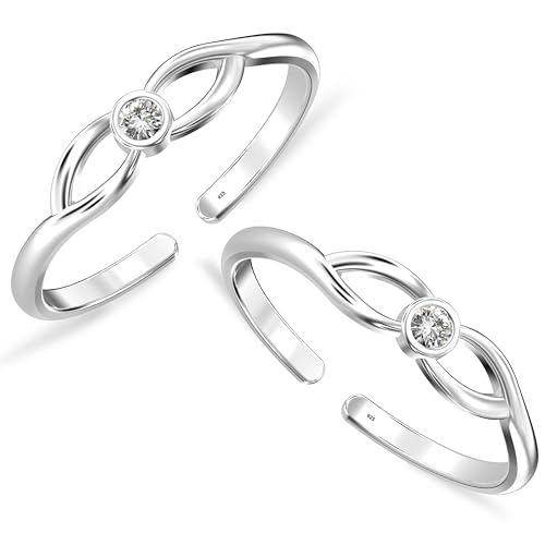Image of TRUESILVER ACPL 925 Sterling Silver Toe Rings for Women | BIS Hallmarked Classic, Ruby Red & Cubic Zirconia Stone Toe Ring