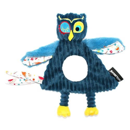 Les DEGLINGOS DouDOU Baby Astros le Búho – Pana ultra suave – Idea de regalo desde el nacimiento – 28 cm – Azul