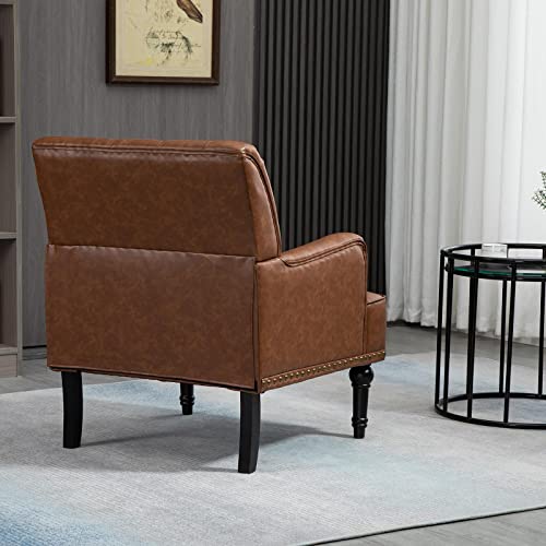 Mojay Mid-Century Pu Leather Accent Chair, Living Room Lounge Sofa Chair With Black Painted Rubber Wood Feet, Single Club Armchair With Rivet Trim For Bedroom Home Reception (Brown) #TOP6