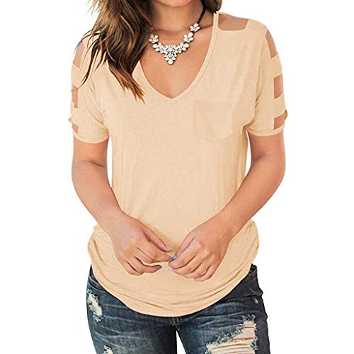 T-shirt d'été col rond couleur kaki pour femmes en taille L